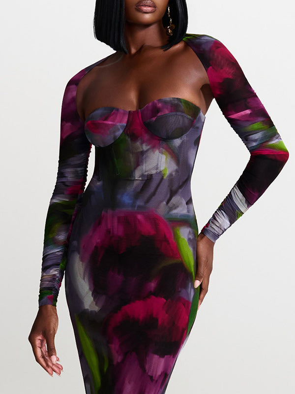 Printed Tube Dress with Cardigan
