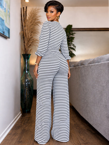 Stripe V-Neck Tied Top & Pants Set