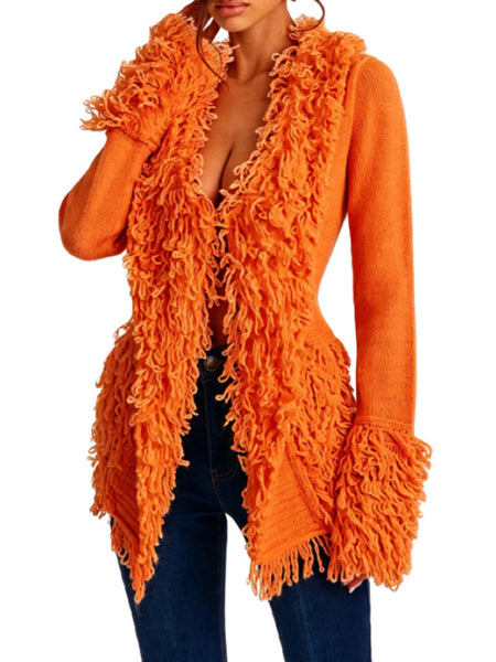 Fringe-Combo V-Neck Cardigan