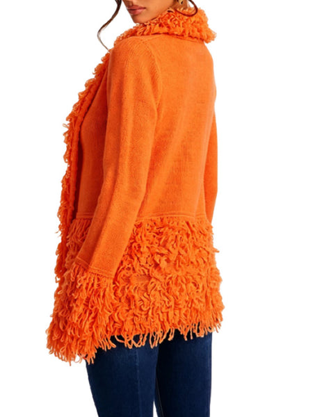 Fringe-Combo V-Neck Cardigan