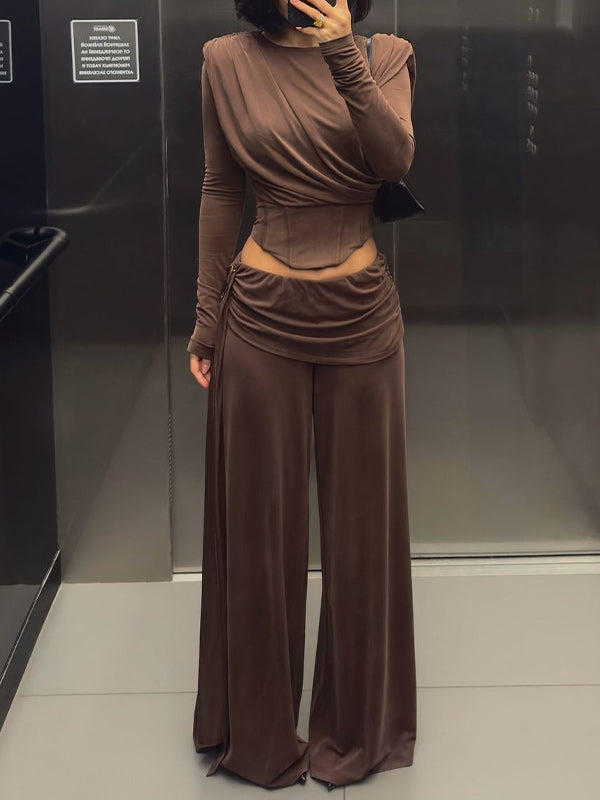 Ruched Corset Top & Wide-Leg Pants Set
