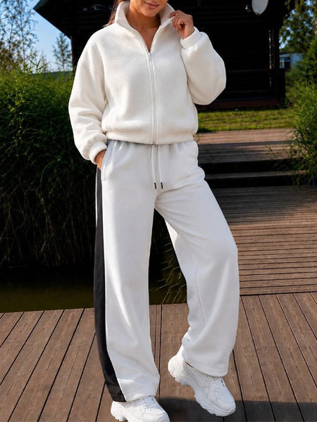 Contrast Zip-Front Jacket & Pants Set