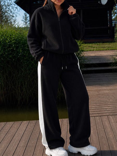 Contrast Zip-Front Jacket & Pants Set