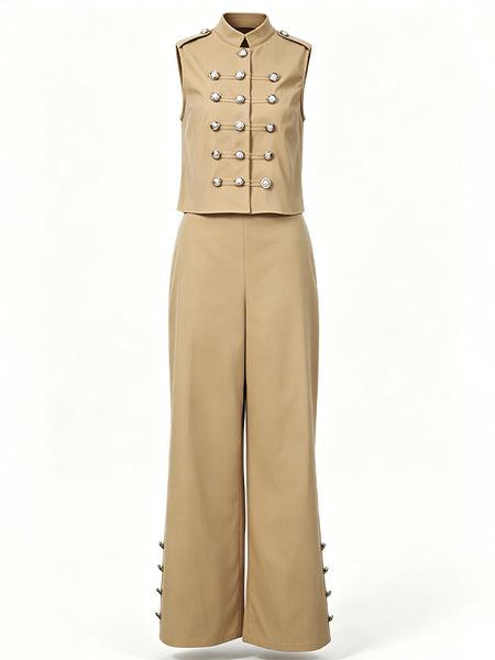 Button Vest & Wide-Leg Pants Set