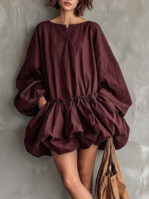 Puff-Sleeve Bubble-Hem Dress