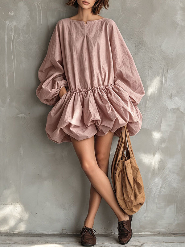 Puff-Sleeve Bubble-Hem Dress