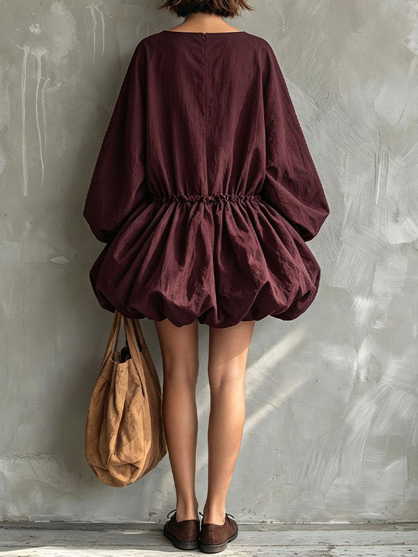 Puff-Sleeve Bubble-Hem Dress