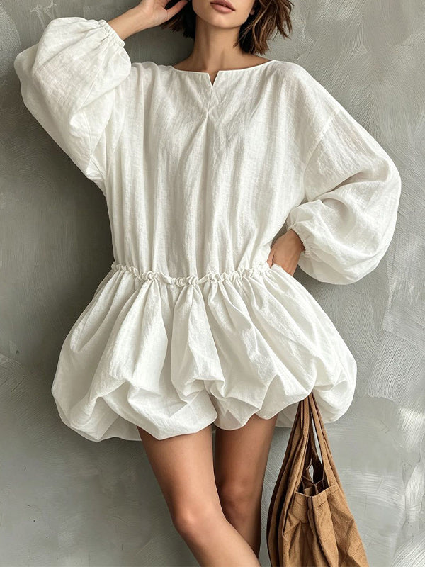 Puff-Sleeve Bubble-Hem Dress