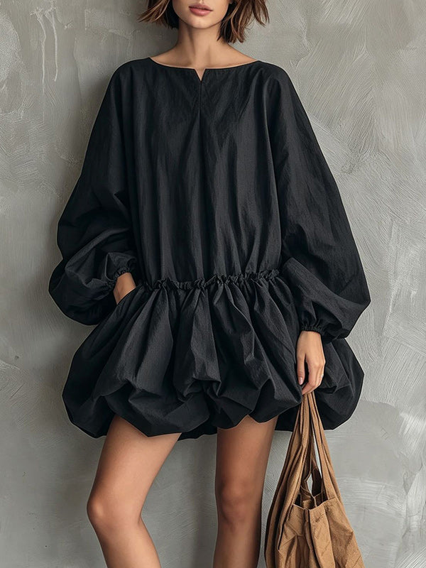 Puff-Sleeve Bubble-Hem Dress