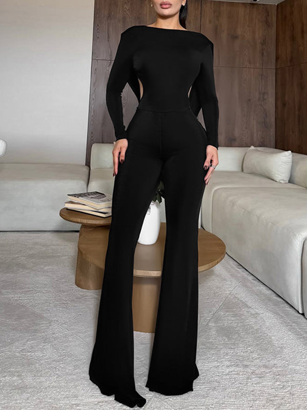Solid Coss-Back Flared Jumpsuit