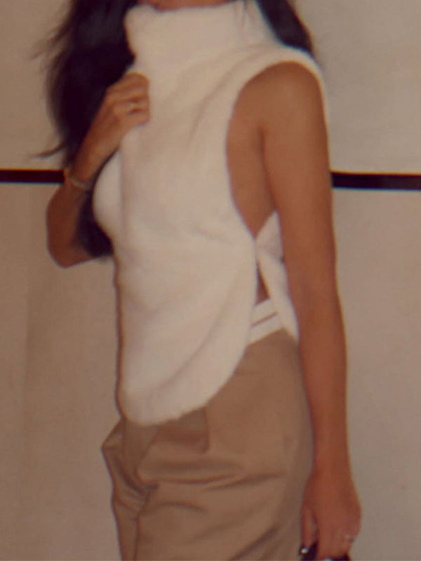 Faux-Fur Mock-Neck Vest