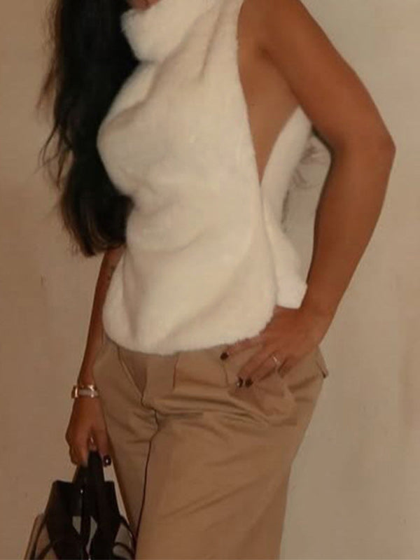 Faux-Fur Mock-Neck Vest