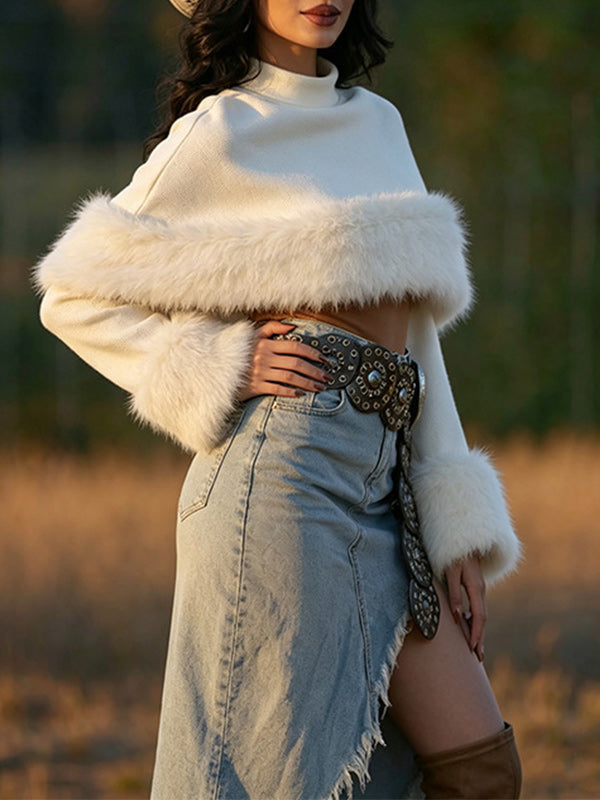 Faux-Fur Combo Cape Top