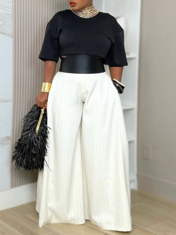 Stripe Wide-Leg Pants