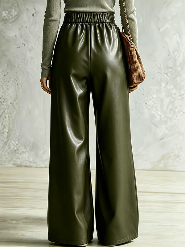 Cross-Waist Faux-Leather Pants