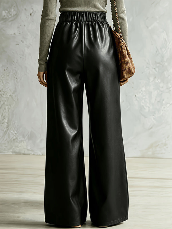 Cross-Waist Faux-Leather Pants