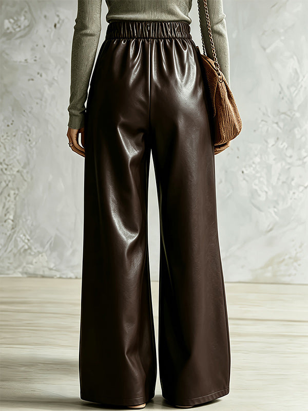 Cross-Waist Faux-Leather Pants