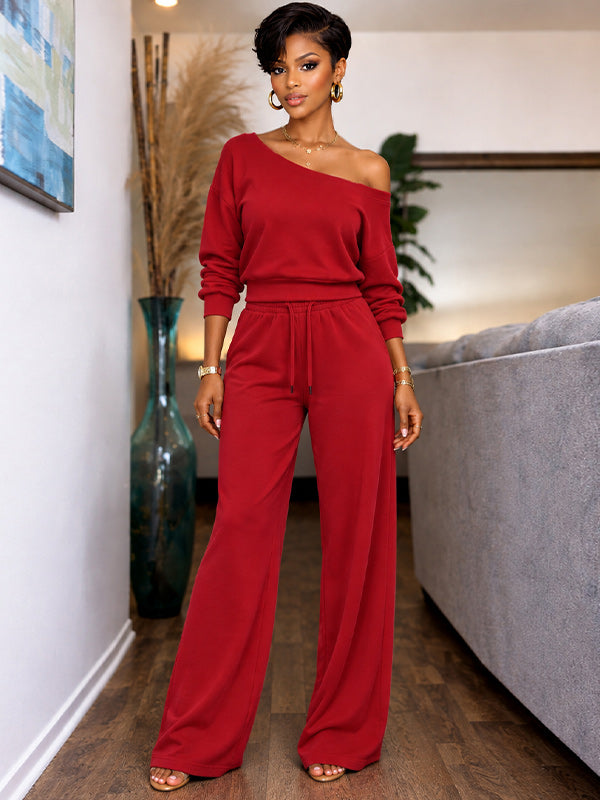 Boat-Neck Sweatshirt & Pants Set