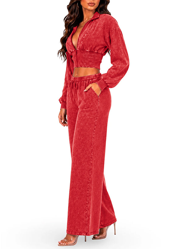 Wash Zip-Front Jacket & Pants Set