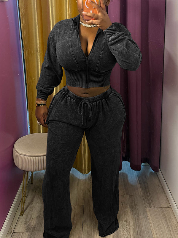 Wash Zip-Front Jacket & Pants Set