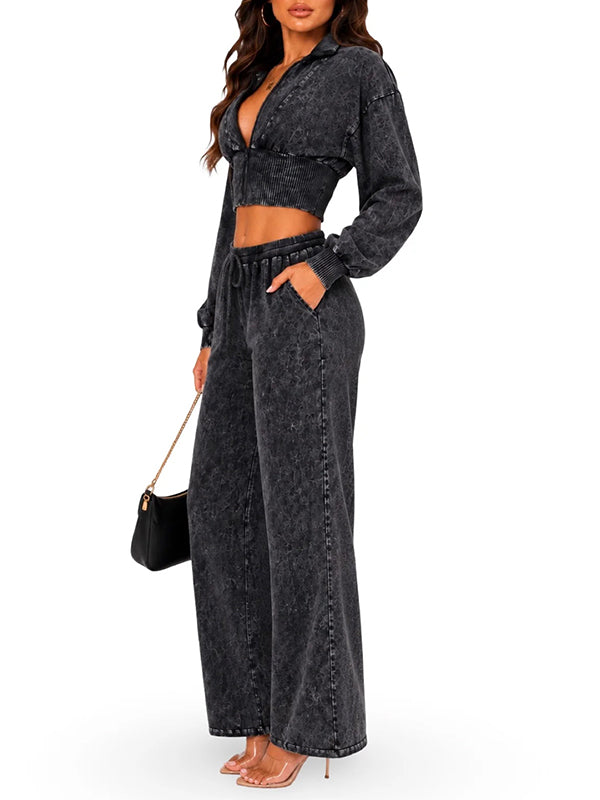 Wash Zip-Front Jacket & Pants Set