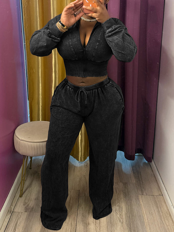 Wash Zip-Front Jacket & Pants Set