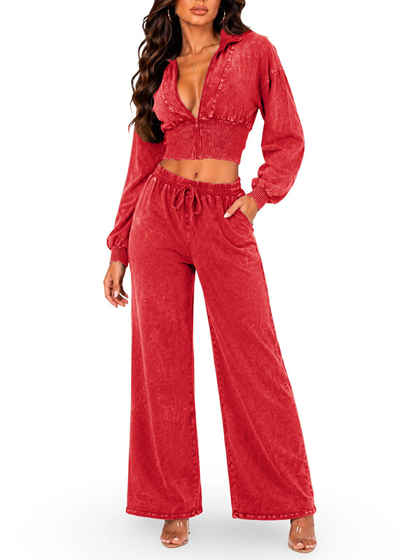 Wash Zip-Front Jacket & Pants Set