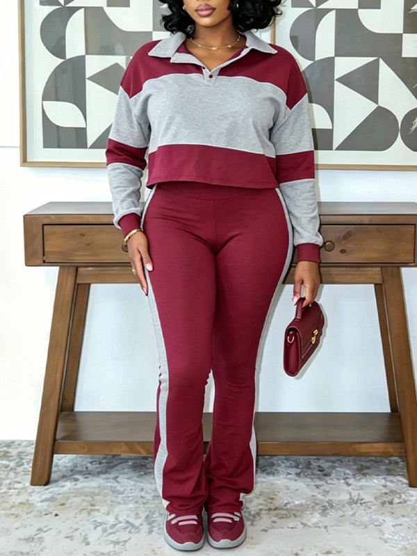 Two-Tone Polo Top & Pants Set