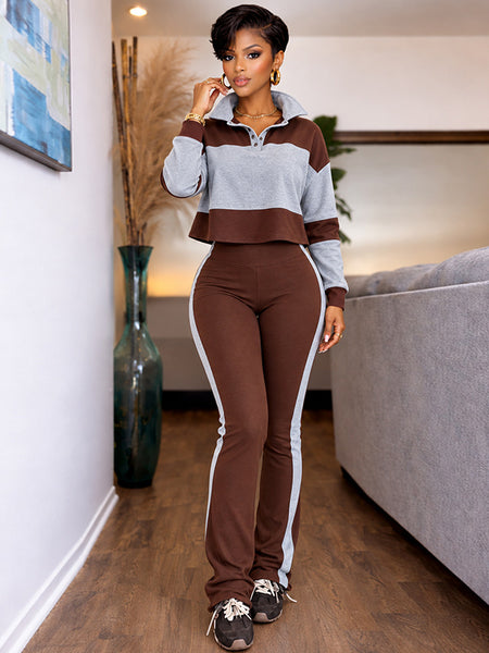 Two-Tone Polo Top & Pants Set