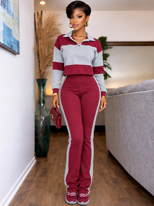 Two-Tone Polo Top & Pants Set