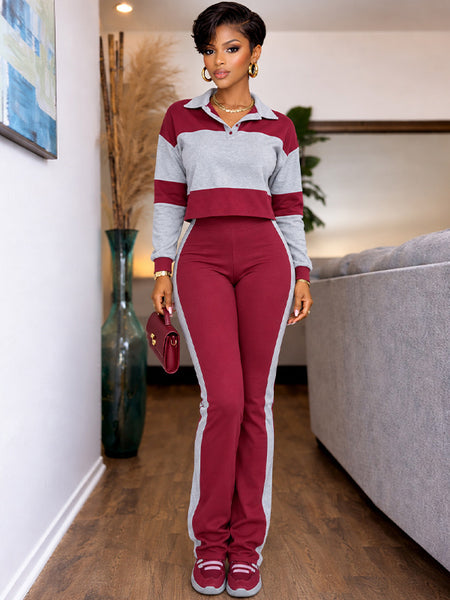 Two-Tone Polo Top & Pants Set