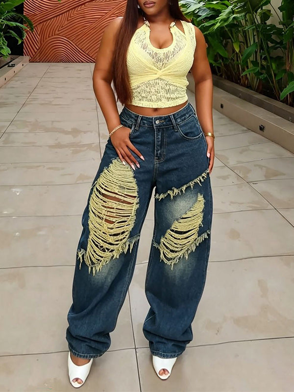 Ripped Wide-Leg Jeans