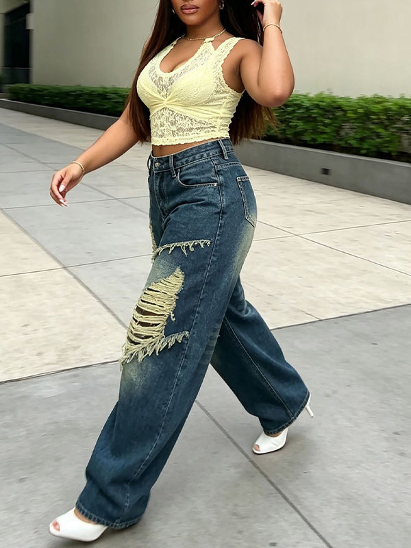 Ripped Wide-Leg Jeans