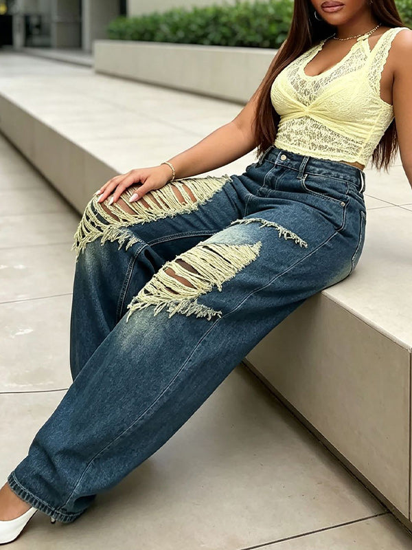 Ripped Wide-Leg Jeans