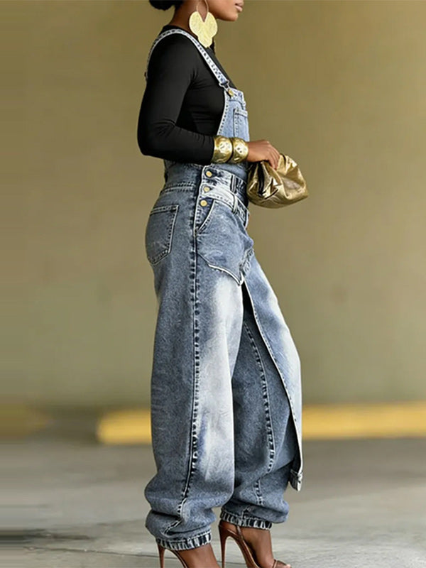 Asymmetric Denim Overalls