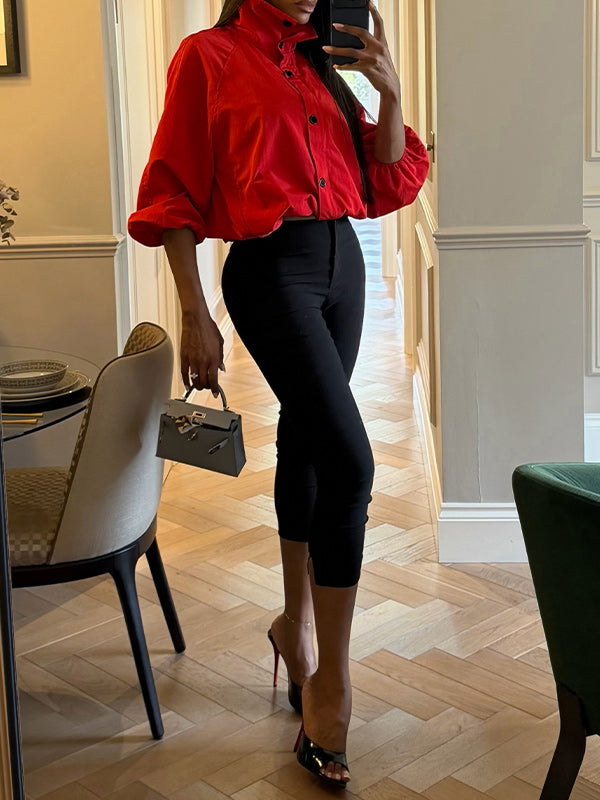 Stand-Collar Button-Up Jacket