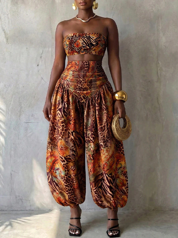 Printed Bandeau Top & Pants Set