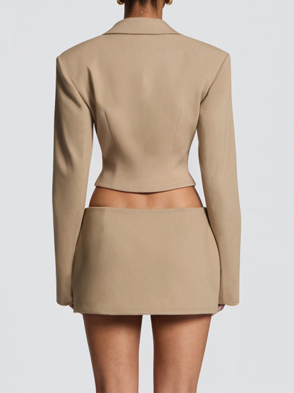 Solid Blazer & Skirt Set