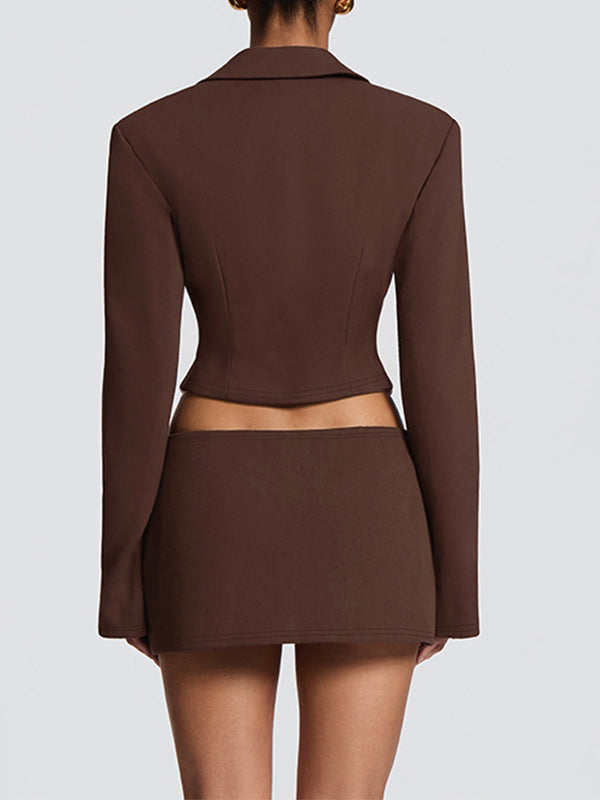 Solid Blazer & Skirt Set