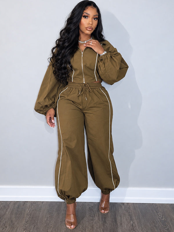 Stripe Zip-Front Jacket & Pants Set