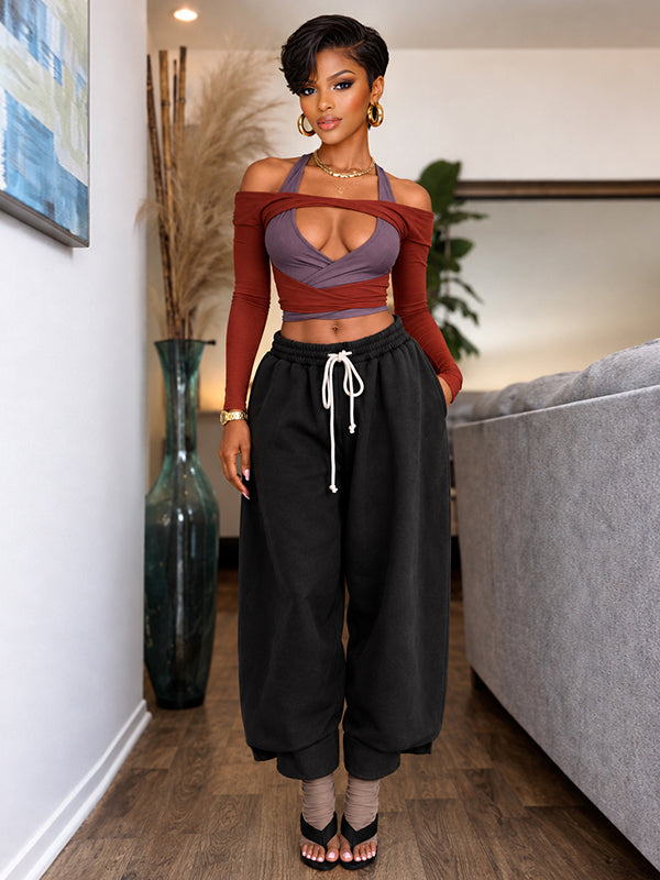 Wide-Leg Cropped Sweatpants
