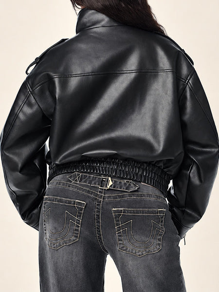 Embroidered Faux-Leather Jacket