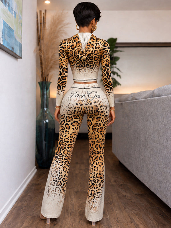 Leopard Zip-Front Hoodie & Pants Set