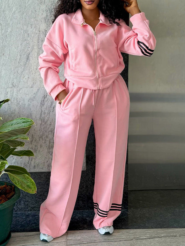 Stripe Zip-Front Sweatshirt & Pants Set