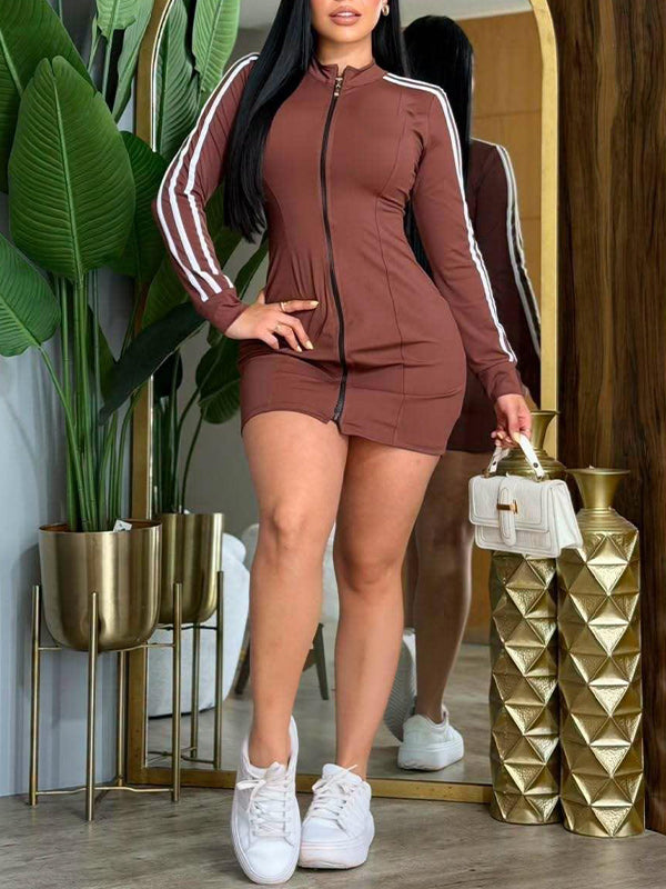 Zip-Front Side-Stripe Dress
