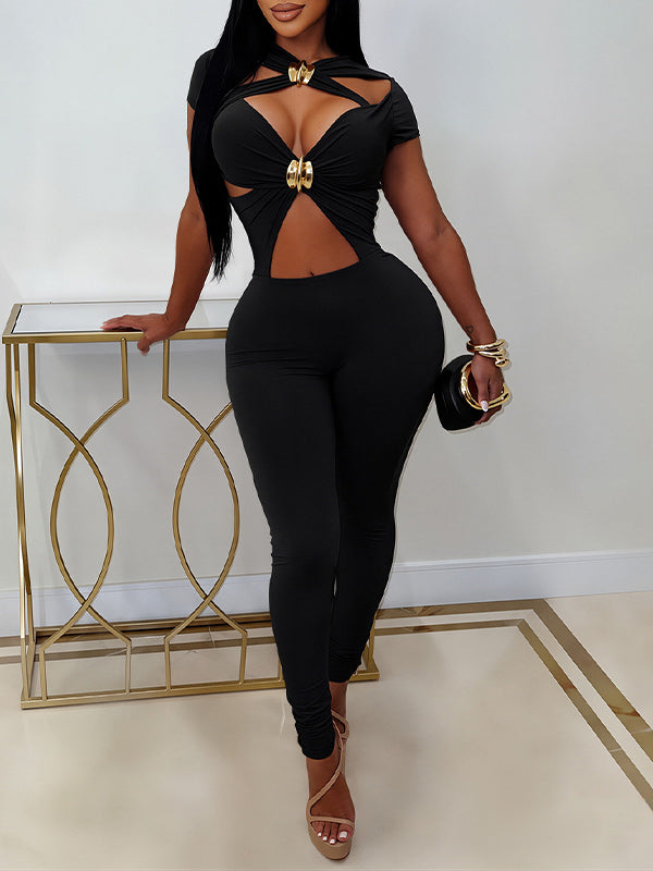 Solid Cutout Skinny Jumpsuit