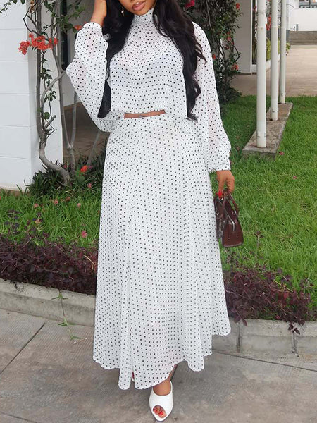 Dot Tie-Neck Top & Skirt Set
