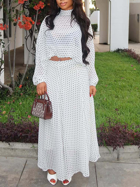 Dot Tie-Neck Top & Skirt Set
