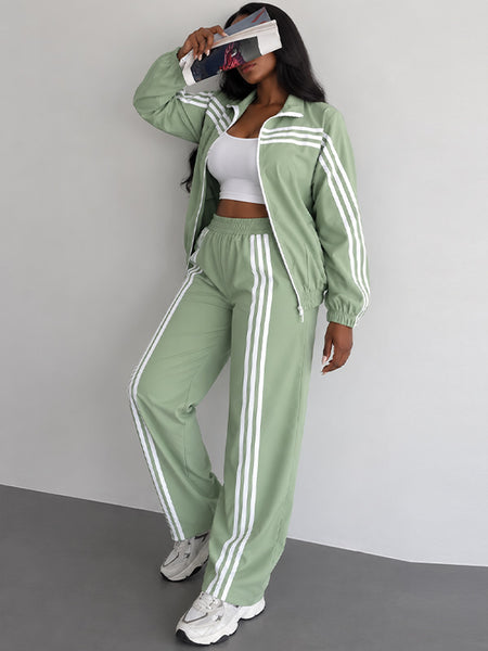 Stripe Zip-Front Jacket & Pants Set