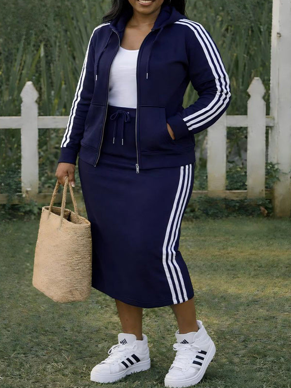 Side-Stripe ZIp-Front Hoodie & Skirt Set
